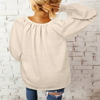 Ženske modne majice pulover vrhovi čvrste boje ugušeni dugim rukavima V izrez casual labavske košulje