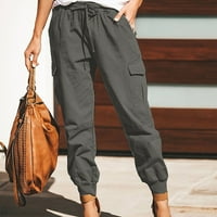 Žene Modni čvrsti kolor konopci Kompletne pantalone Ležerne hlače Grey XXXL