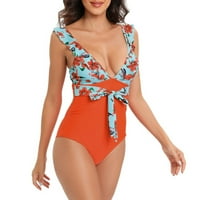 Yubnlvae New kupaćim kostimu Štampano podudaranje rufff-a bez struka Hlače sa visokim strukom Žene kupaći