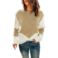 Prevelizirani džemperi za žene Retro tiskani o-vrat dugih rukava s dugim rukavima Kontrastni dno košulje