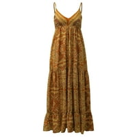 LisingTool haljina za sunčanje žene V izrez SLING CLUGL LONG DREAME bez rukava Boemska plaža Duga haljina
