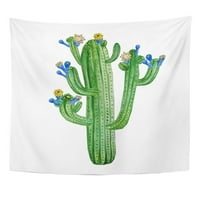 Ljetni bijeli cvijetni akvarel cvijet zelenog kaktusa crtanje botaničke zidne umjetnosti Viseći tapiserija