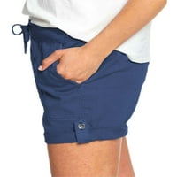 Glookwis Ženske kratke vruće hlače Veliki džepovi Casual Mini Pant Solid Boja Plažni kratke hlače Bermuda Holiday Deep Blue L
