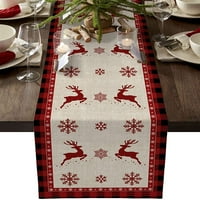 Buffalo Plaid Božićna stabla Merry Xmas trkač stola, sezonska zimska kuća za odmor Kuhinja Dekoracija