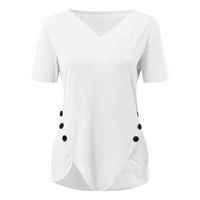 Ženski vrhovi kratki rukav puni bluza u boji Ležerne prilike ljetne V-izreze bijela 3xl