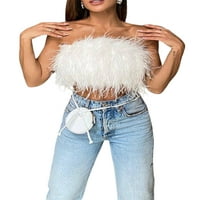 Ženska pero Cami Tube Fau krzno bez rukava Top Girls Fairycore mini prsluk za zabavu Srednja odjeća