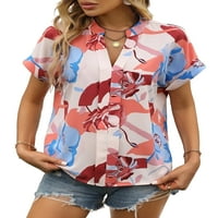 HAITE ženske majice V izrez cvjetni ispis bluza Radna majica plaža kratki rukav ružičasta s