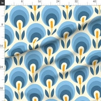 Traper tkanina debela četvrtina - retro plavi cvijet Midderis vintage žute geometrijske tulipane po