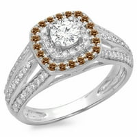 DazzlingRock kolekcija 1. Carat 14K šampanjac i bijeli dijamant Bridal Halo Angažman prsten CT, bijelo