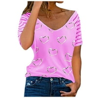 Ženski vrhovi kratki rukav casual bluza Grafički printira Ženske košulje scoop vrat modni ružičasti