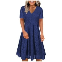 GAISEEIS ženska haljina čipke pune boje kratkih rukava V-izrez V-izrez Velika ljuljačka patentna haljina