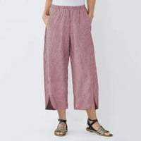 Žene 'modne ležerne prilike pune boje casual labave pantalone Ravne hlače Bifurcirane široke džepove