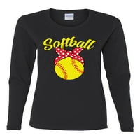 Divlji bobby, slatka vrpca luk softball mama poklon, majčin dan, ženska majica s dugim rukavima, crna,