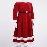 Iiniim Kids Girls Božić gospođa Claus Elf kostim FAU krzno obrezivanje baršunaste haljine za klizanje na slici