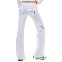 Puntoco Womens Cleance Hlače Vježbajte gamaše Stretch tipka za struk Pocket Yoga teretana Loose hlače bijela