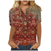 MLQIDK Womens Tops Bluze za žene Ljetni cvjetni uzorak Bluza V-izrez kratki rukav udobne dressy tshirts