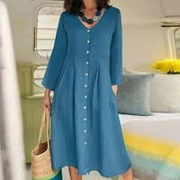 Jesenske haljine za žene Ženska modna haljina košulja dugih rukava džepna majica ovratnik pamučna posteljina