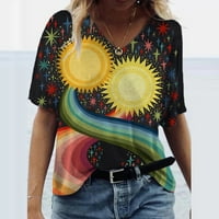 PLNOTME Žene Ljeto Ležerne prilike V-izrez Kratki puff rukavi majica Jednostavna boja Jednostavni osnovni