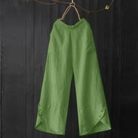 WAVSUF Hlače za žene sa džepovima Visoki uspon Harlan Pusti pamučne posteljine mornaričke hlače veličine