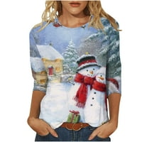 Žene dugi rukav sretan božićni grafički tees casual pisma tiskane majice vrhovi labavi fit clout v vrat