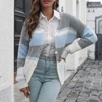 Yinmgmhj džemperi za žene Žene Modni čvrsti boju Dugi rukav V izrez Loose Knit pulover džemper kaki