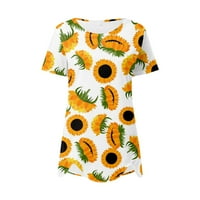 Ženski ležerni ljetni vrhovi cvjetni kratki rukav okrugli vrat TEE majica Ispisana labava bočna bluza