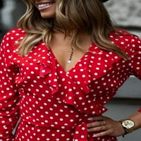 Feterrnal ženski ispis kratkih rukava V-izrez V-izrez Radna džepna bluza Maxi haljina za žene