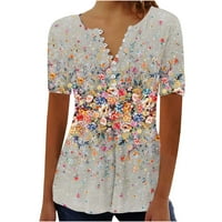 Awdenioske košulje za žene čišćenje ljeta Ženska modna cvijeća Print Okrugli izrez Dugi rukav Top bluza