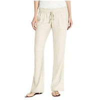 Capri pantalone za žene Ležerne ljetne elastične visokog struka pamučne platnene pant široke noge Capris