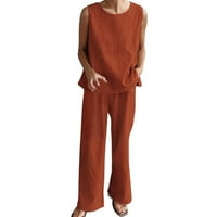 Yuwull ženski pamučni posteljina kapris elastična visoka struka plus veličine pune boje teretni pantalone casual ravne džepne pantalone s gumbom
