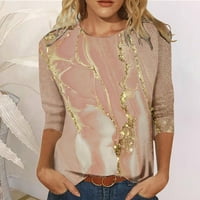 HOMCHY pulover Top Ženska bluza za žensku košulju Casual Labavi majice Obrezivanje rukava Print V Vrtovi