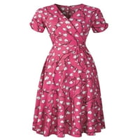 Bazyrey ljetne haljine za žene cvjetne haljine ženske V-izrezom seksi rukavice bez rukava ružičaste